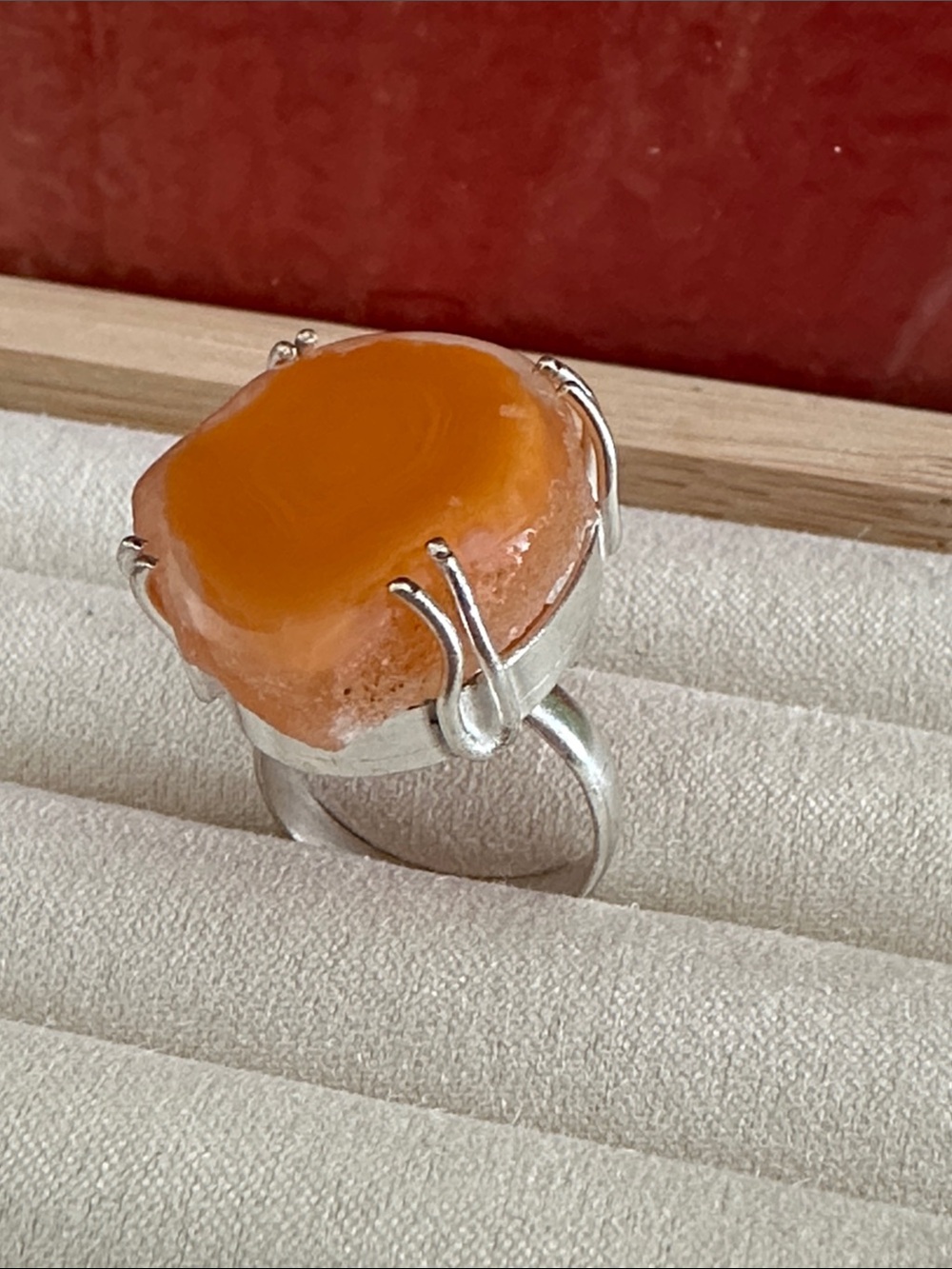Artisan Orange carnelian Agate Statement Ring 6.75